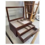 Wooden Jewelry Box with Glass Lid and 3 Drawers