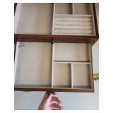 Wooden Jewelry Box with Glass Lid and 3 Drawers