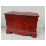 Vintage Scandinavian Style Red Painted Wooden Chest with Decorative Motifs