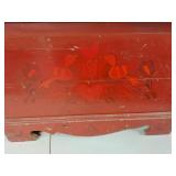 Vintage Scandinavian Style Red Painted Wooden Chest with Decorative Motifs