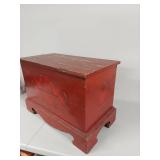 Vintage Scandinavian Style Red Painted Wooden Chest with Decorative Motifs