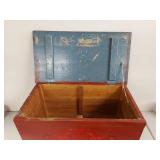 Vintage Scandinavian Style Red Painted Wooden Chest with Decorative Motifs