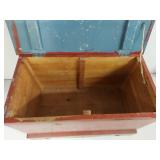 Vintage Scandinavian Style Red Painted Wooden Chest with Decorative Motifs
