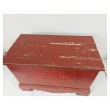 Vintage Scandinavian Style Red Painted Wooden Chest with Decorative Motifs