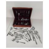Mixed Lot of Stainless Steel Flatware with Wooden Case