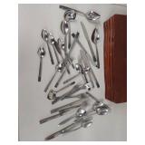 Mixed Lot of Stainless Steel Flatware with Wooden Case