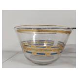 Pair of Midcentury Glass Bowls with Gold and Blue Accents