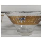 Pair of Midcentury Glass Bowls with Gold and Blue Accents