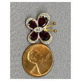 Sterling Silver 925 Butterfly Brooch with Red Stones