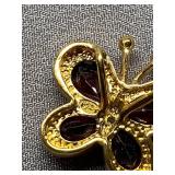 Sterling Silver 925 Butterfly Brooch with Red Stones