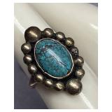 Sterling Silver 925 Turquoise Ring with Intricate Design, Size 5