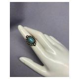 Sterling Silver 925 Turquoise Ring with Intricate Design, Size 5
