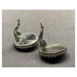 Vintage Sterling Silver 925 Clip-On Earrings with Stone Design