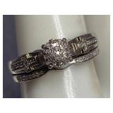 Sterling Silver 925 Ring Set with Cross Accents and Cluster Design Size 9