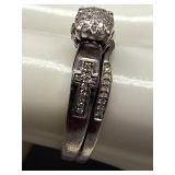 Sterling Silver 925 Ring Set with Cross Accents and Cluster Design Size 9