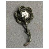 Signed Vintage Sterling Silver 925 Floral Brooch with Black Stone