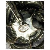 Signed Vintage Sterling Silver 925 Floral Brooch with Black Stone