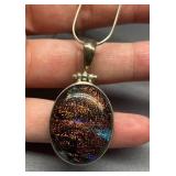 Elegant Oval Glitter Pendant Necklace with sterling silver 925 Chain