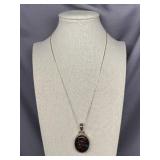 Elegant Oval Glitter Pendant Necklace with sterling silver 925 Chain