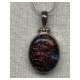 Elegant Oval Glitter Pendant Necklace with sterling silver 925 Chain