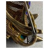 Chinese Mesh Sterling Silver 925 Enamel Cat Brooch with Turquoise Eyes