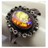 Sterling Silver 925 Ring with Iridescent Stone, Size 7.5