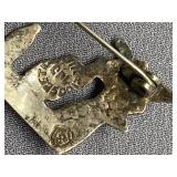 Vintage Sterling Silver 925 Pin with Intricate Design and Maker