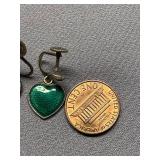 Meka Denmark Sterling Silver 925 Green Enamel Heart Earrings