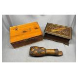 Lot of Carved Wooden Boxes and Decorative Pipe