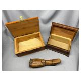 Lot of Carved Wooden Boxes and Decorative Pipe