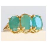 Elegant 10k Gold Ring with Three Green Gemstones 2.66g