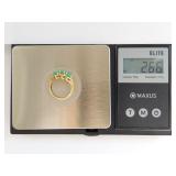 Elegant 10k Gold Ring with Three Green Gemstones 2.66g