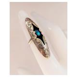 Native American Sterling Silver Ring with Turquoise Inlay, Size 5, 3.96g
