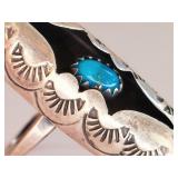 Native American Sterling Silver Ring with Turquoise Inlay, Size 5, 3.96g