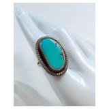 Sterling Silver Turquoise Ring, Size 9, Marked .925, 10.48g