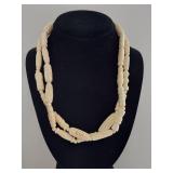 Vintage Handcrafted Beaded Carved Bone Necklace with Intricate Detailing