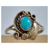 Sterling Silver Turquoise Ring Size 3.5 1.27g