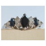Sterling Silver Sapphire & CZ Ring Size 5