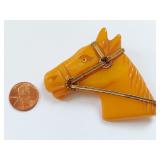 Vintage Bakelite Horse Brooch in Amber Tone