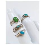 Set of 4 .800 Mexican Silver Rings with Gemstone Inlays