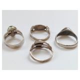 Set of 4 .800 Mexican Silver Rings with Gemstone Inlays