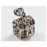 Sterling Silver Treasure Chest Pendant Charm, 4.55 grams