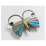 Zuni Sterling Silver Butterfly Brooch/Pendant with Opal Inlay