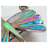 Zuni Sterling Silver Butterfly Brooch/Pendant with Opal Inlay