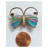 Zuni Sterling Silver Butterfly Brooch/Pendant with Opal Inlay