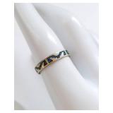 Sterling Silver Ring with Malachite & Azurite Inlay, Size 7.5