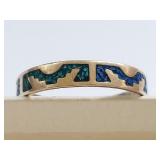 Sterling Silver Ring with Malachite & Azurite Inlay, Size 7.5