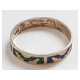 Sterling Silver Ring with Malachite & Azurite Inlay, Size 7.5