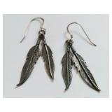 Sterling Silver Feather Design Dangle Earrings