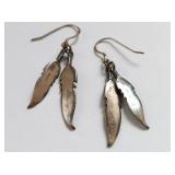 Sterling Silver Feather Design Dangle Earrings